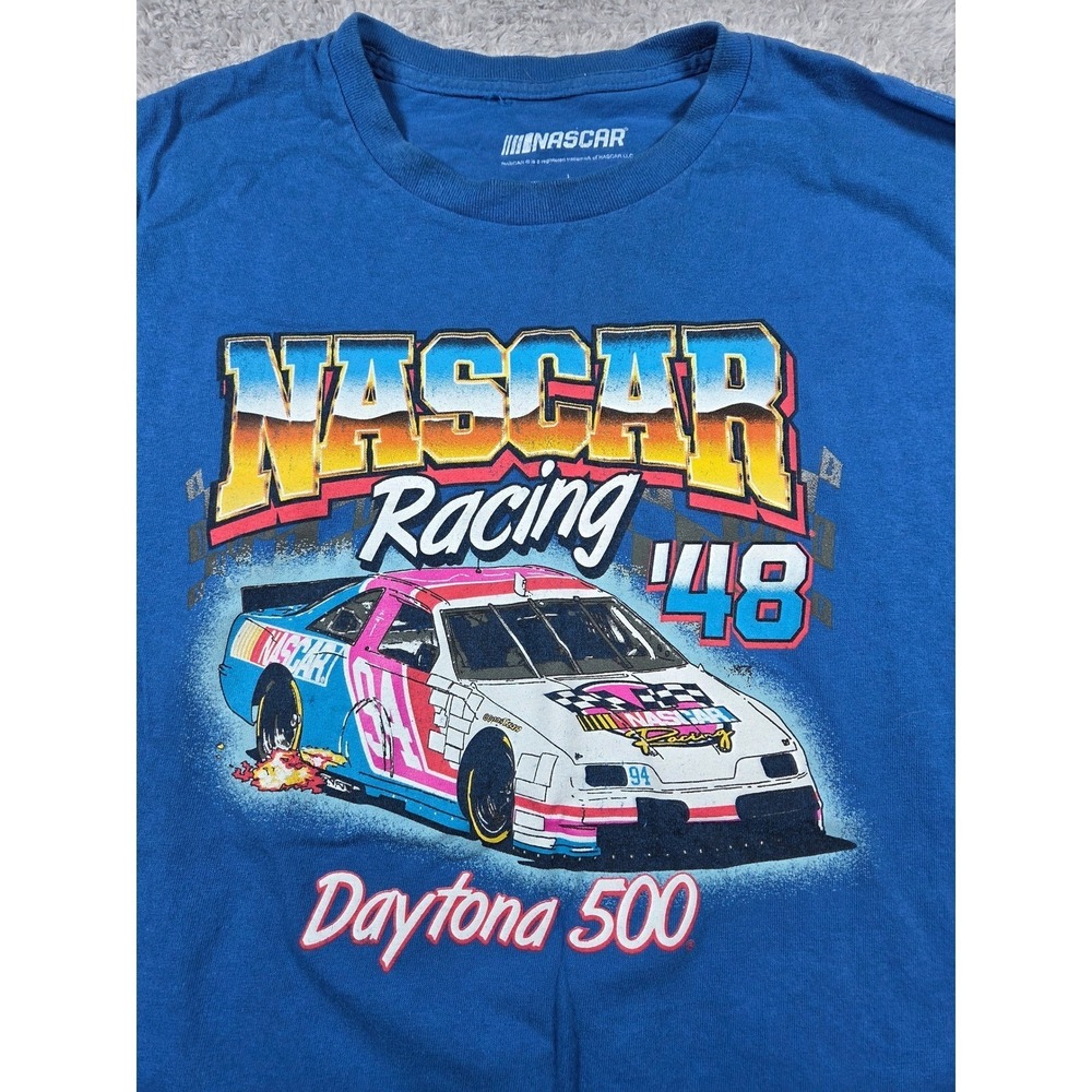 NASCAR‎ Racing Daytona 500 Graphic T-Shirt Blue Mens Size Large Short Sleeve Tee